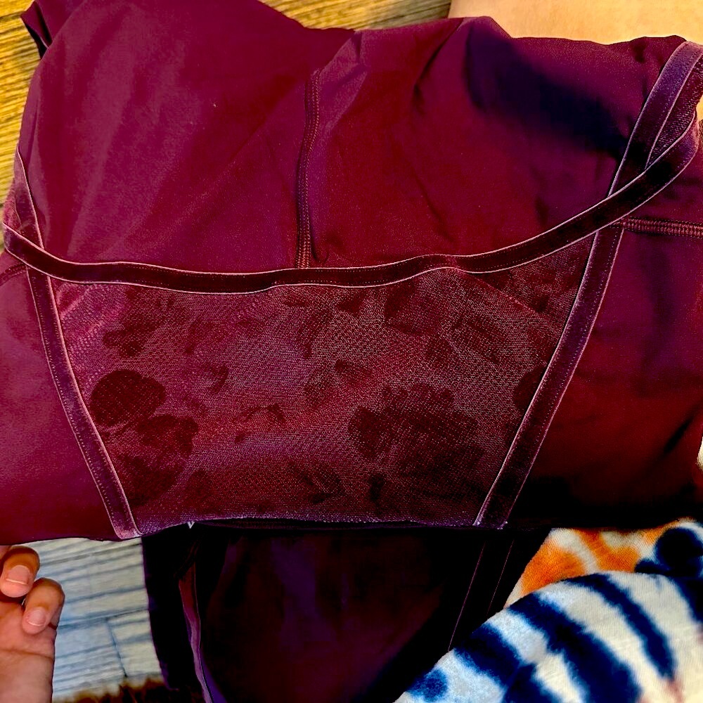 Lululemon Wunder Under Hi-Rise Burgundy Floral Burnout Mesh Leggings | s6 - Picture 10 of 17